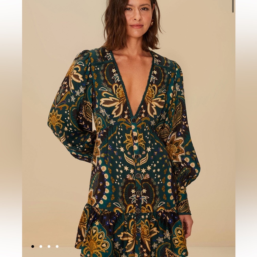 FARM Rio Green and Yellow Mini Dress